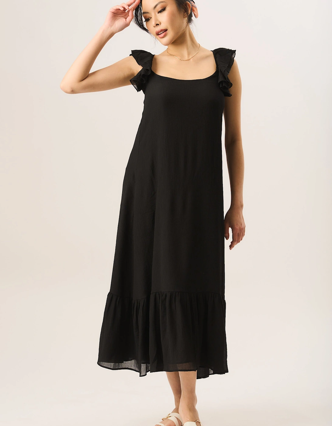 Gini London Women's Black Ruffle Short Sleeve Viscose Maxi Dress - Size: 10