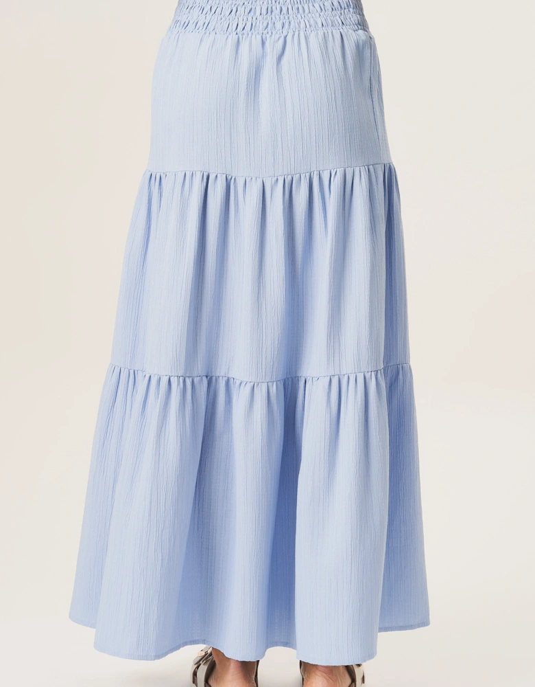 Blue Smocked Tiered Maxi Skirt