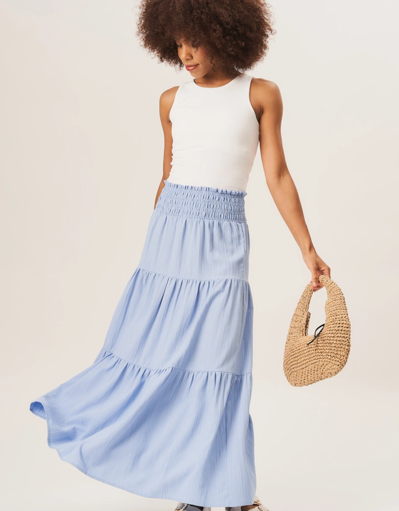 Blue Smocked Tiered Maxi Skirt