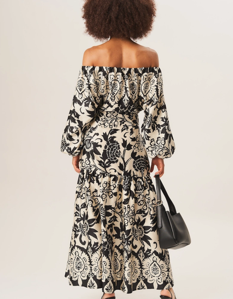 Mono Border Print Bardot Maxi Dress