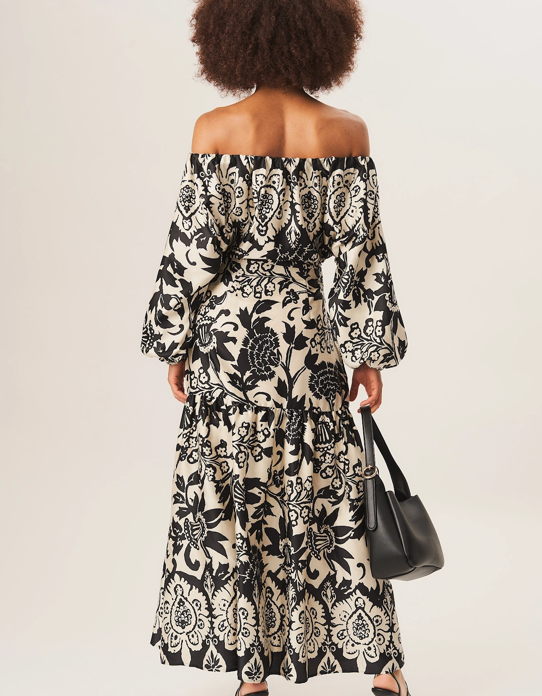 Mono Border Print Bardot Maxi Dress