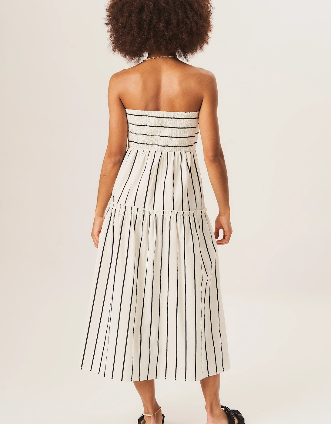 White Cotton Stripe Bandeau Skater Midi Dress