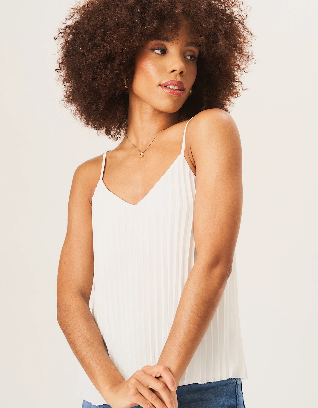 Ivory Strappy Pleated Cami Top