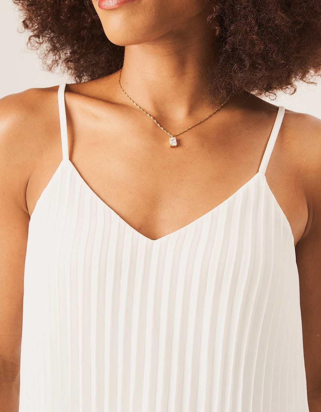 Ivory Strappy Pleated Cami Top