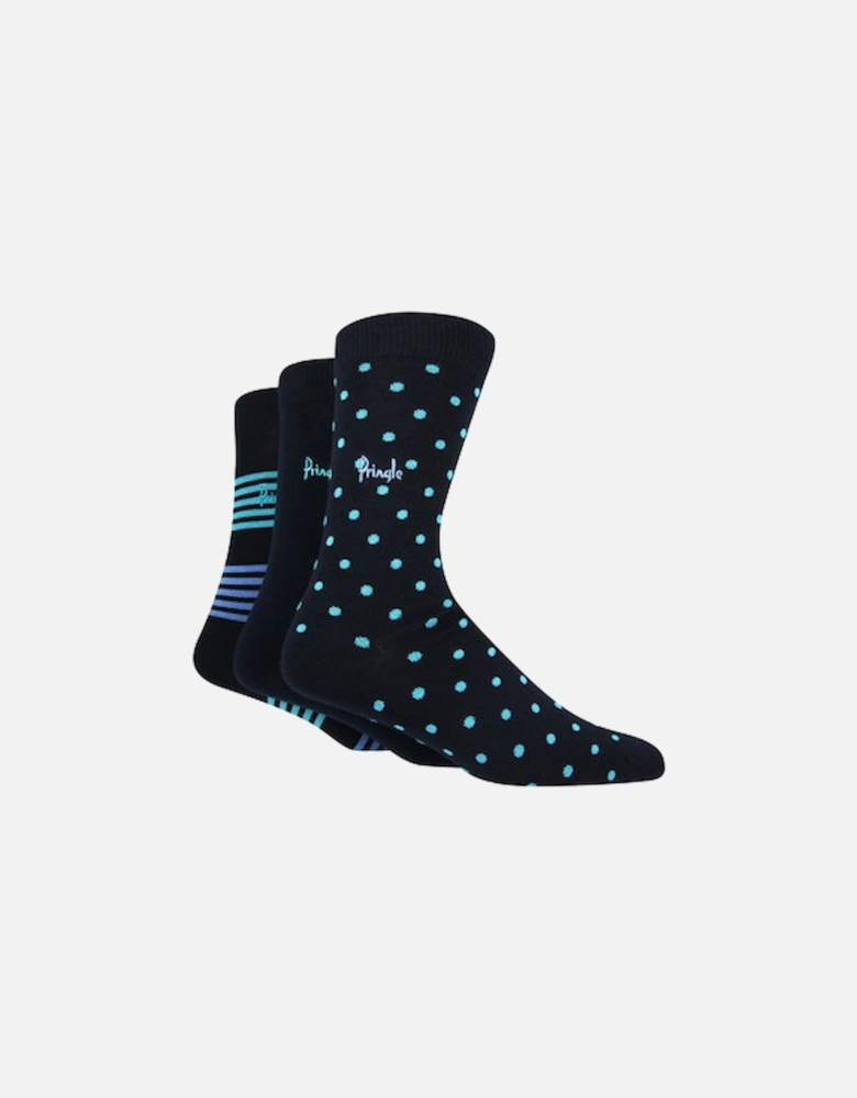 Pringle 3 Pack Bamboo Jacquard Socks Navy With Blue Spots