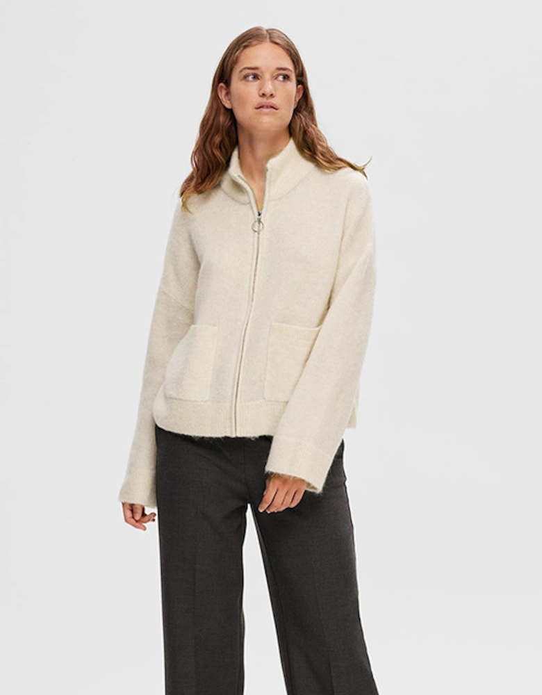 Femme Sia Ras Long Sleeve Knit Zipped Cardigan Birch Melgange