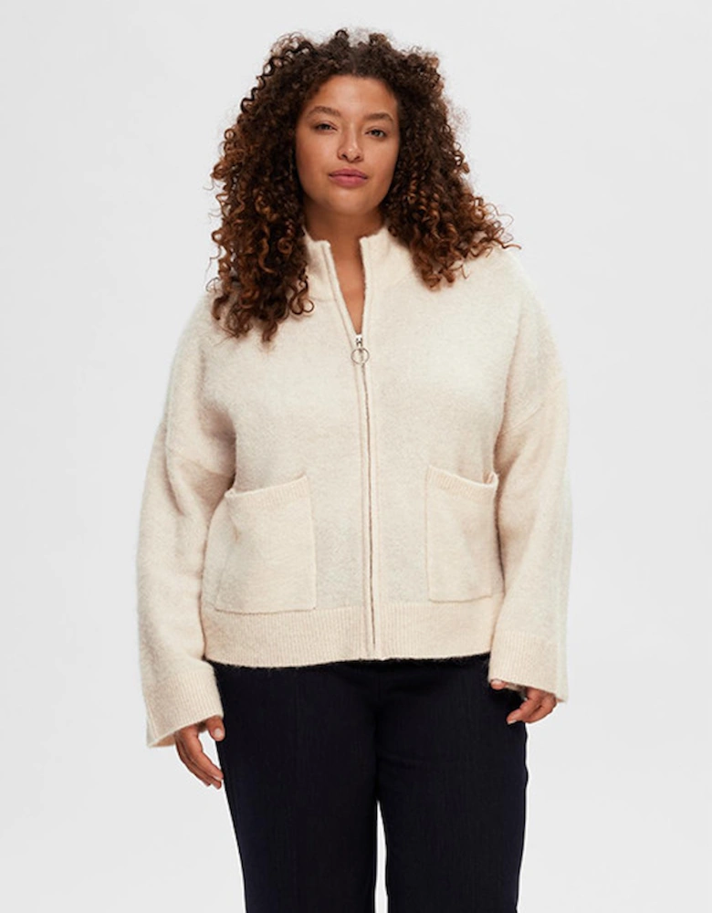 Femme Sia Ras Long Sleeve Knit Zipped Cardigan Birch Melgange