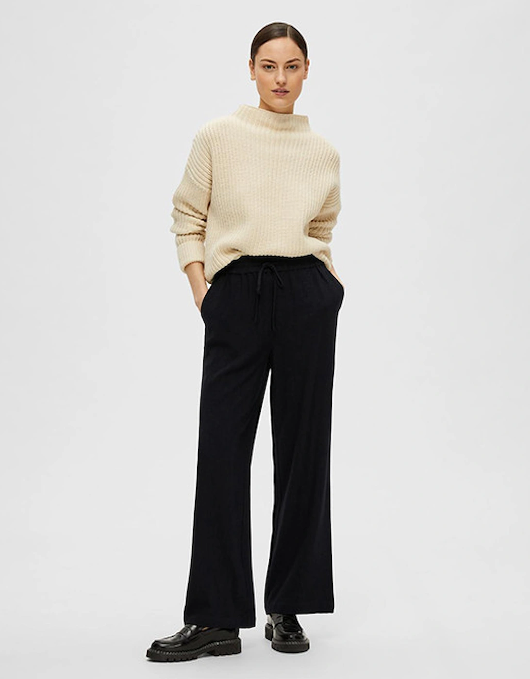 Femme Slfviva-Gulia Linen Pant Black