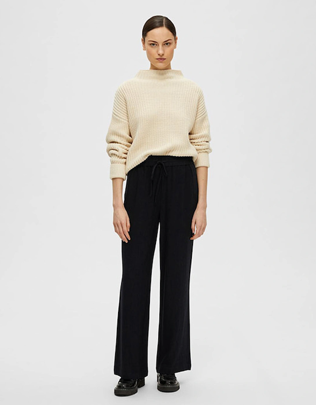 Femme Slfviva-Gulia Linen Pant Black