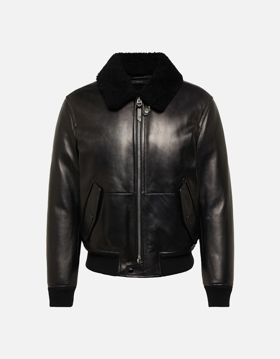 Nappa Grain Leather Shearling Trimmed Jacket Black, 6 of 5