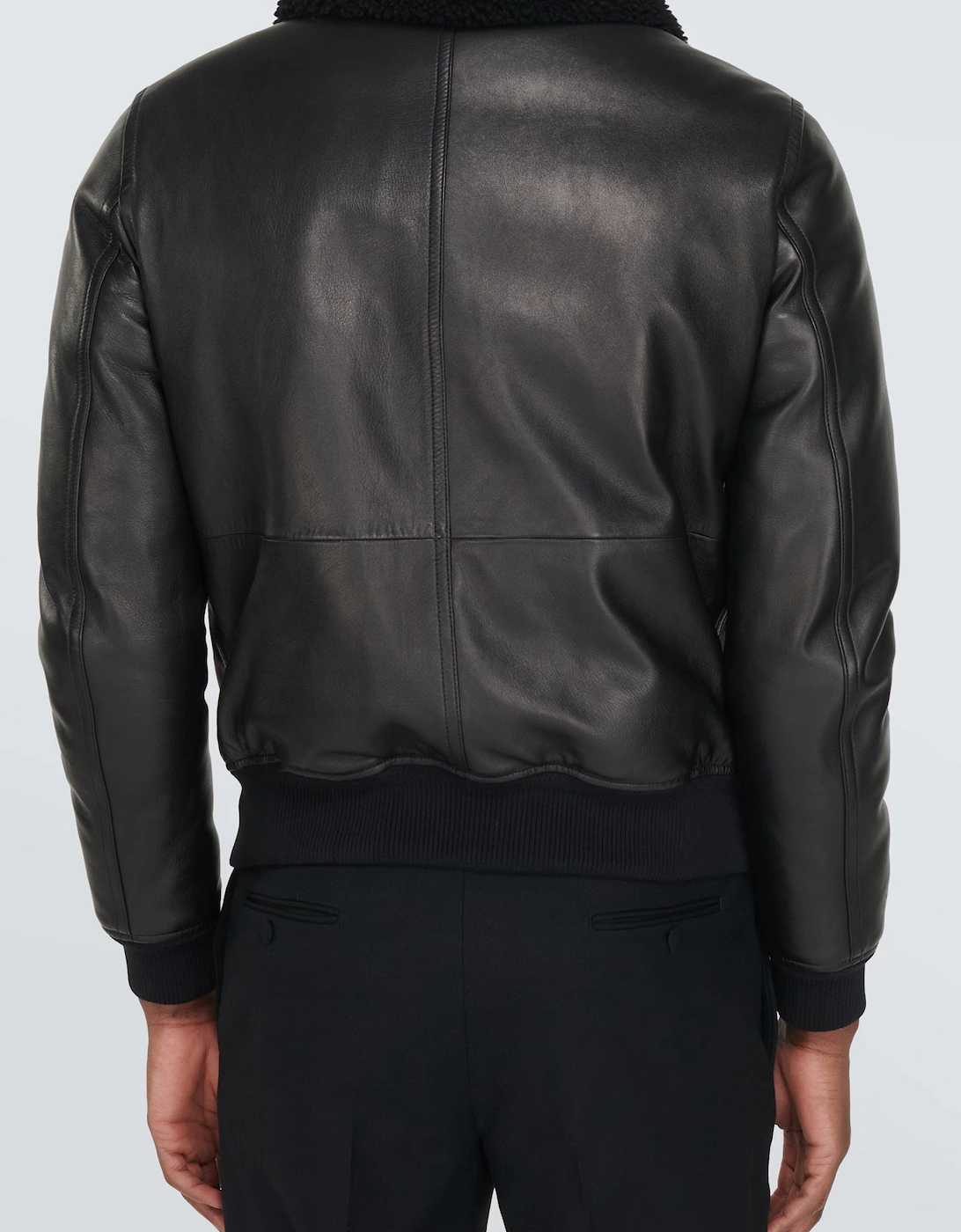 Nappa Grain Leather Shearling Trimmed Jacket Black