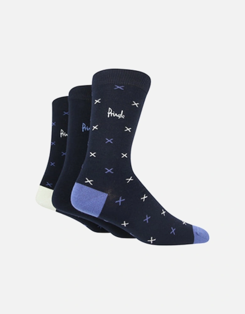 Pringle 3 Pack Jacquard Socks Navy With Blue