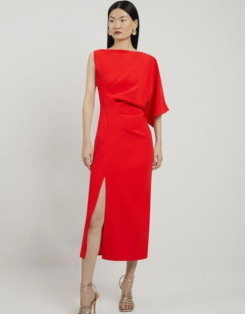 Petite Fluid Tailored Asymmetric Sleeve Maxi Dress