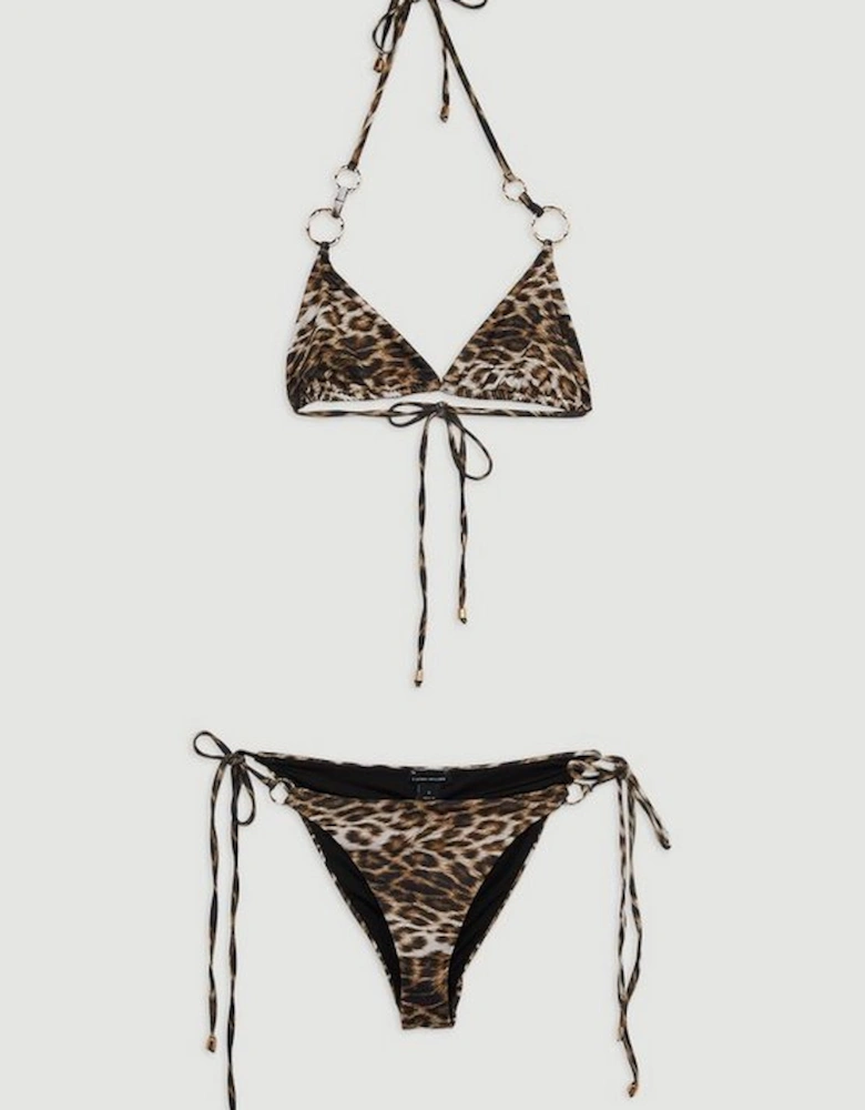 Leopard Print Ring Detail Tie Side Cheeky Bikini Bottoms