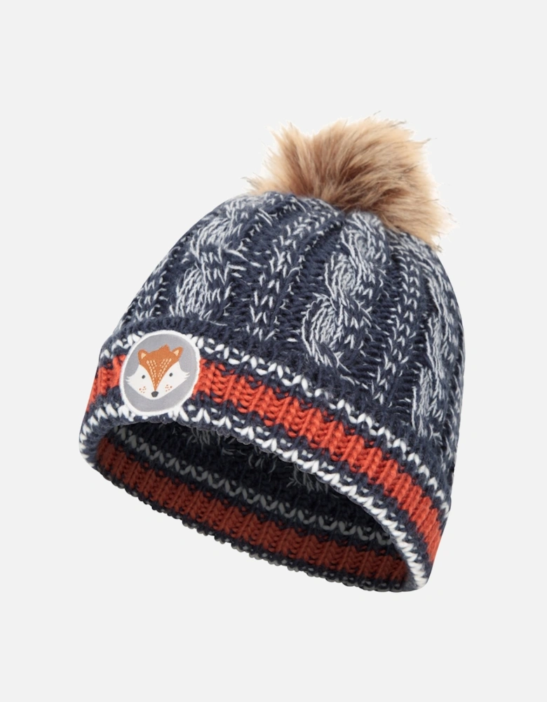 Childrens/Kids Badge Pom Pom Beanie