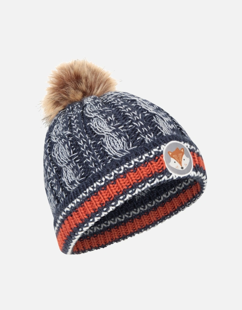 Childrens/Kids Badge Pom Pom Beanie