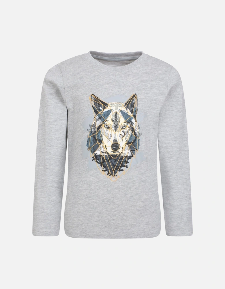 Childrens/Kids Wolf Organic Long-Sleeved T-Shirt