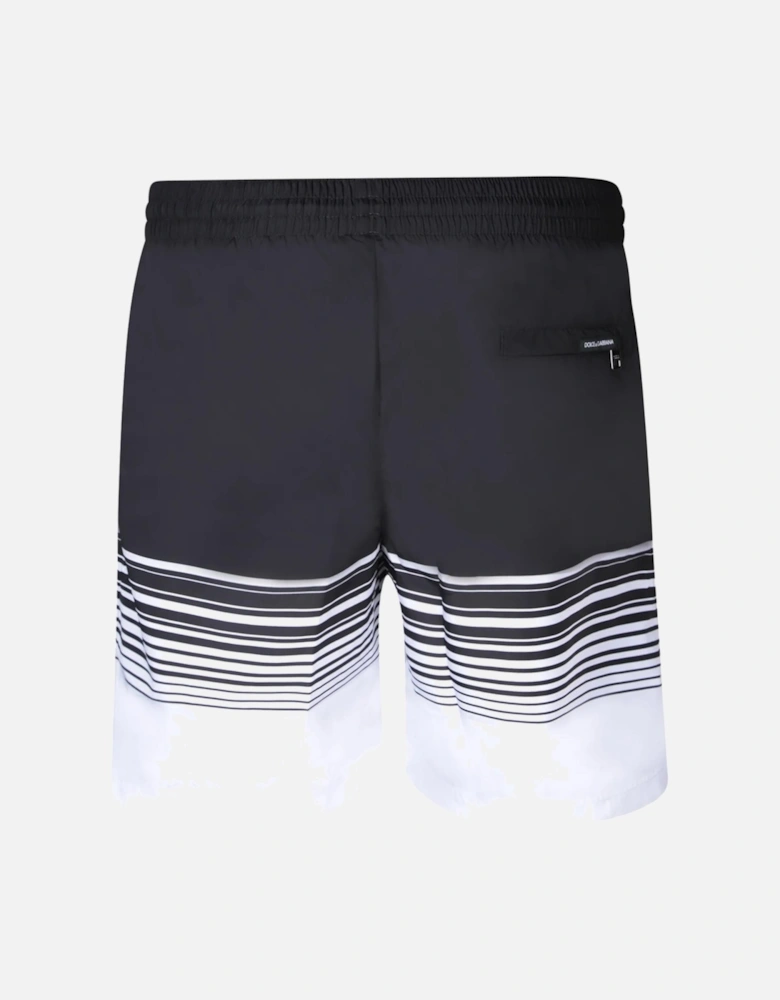 Stripped Drawstring Swim Shorts in Black/White