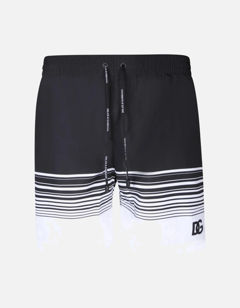 Stripped Drawstring Swim Shorts in Black/White