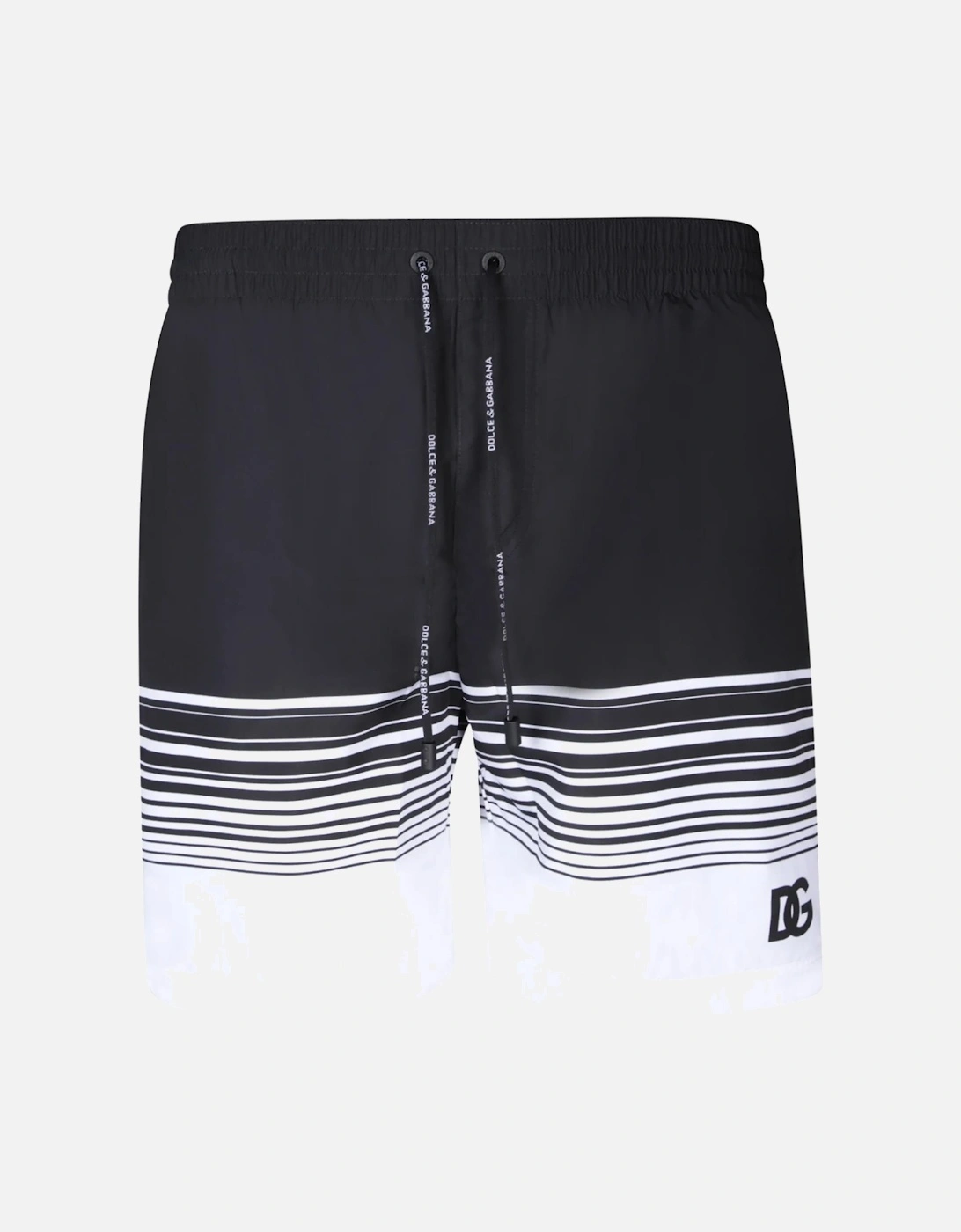 Stripped Drawstring Swim Shorts in Black/White, 3 of 2