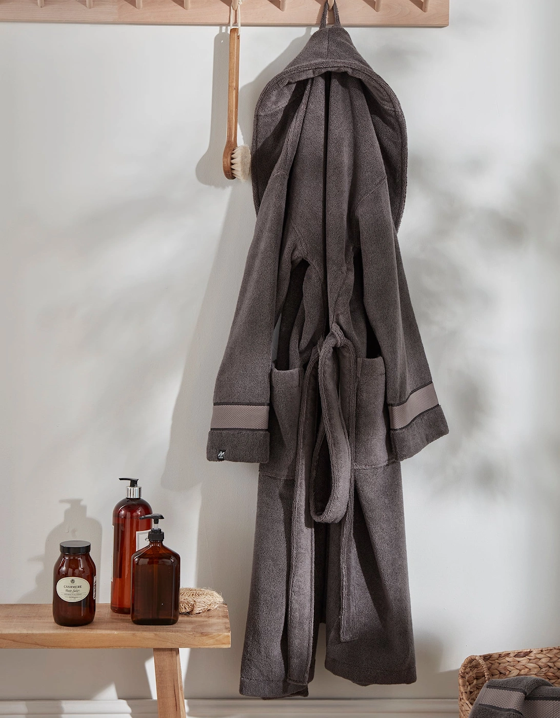 Bamboo Towelling Robe in Smoke Grey