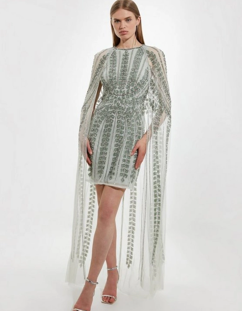 Petite Premium Embellished Cape Mini Dress