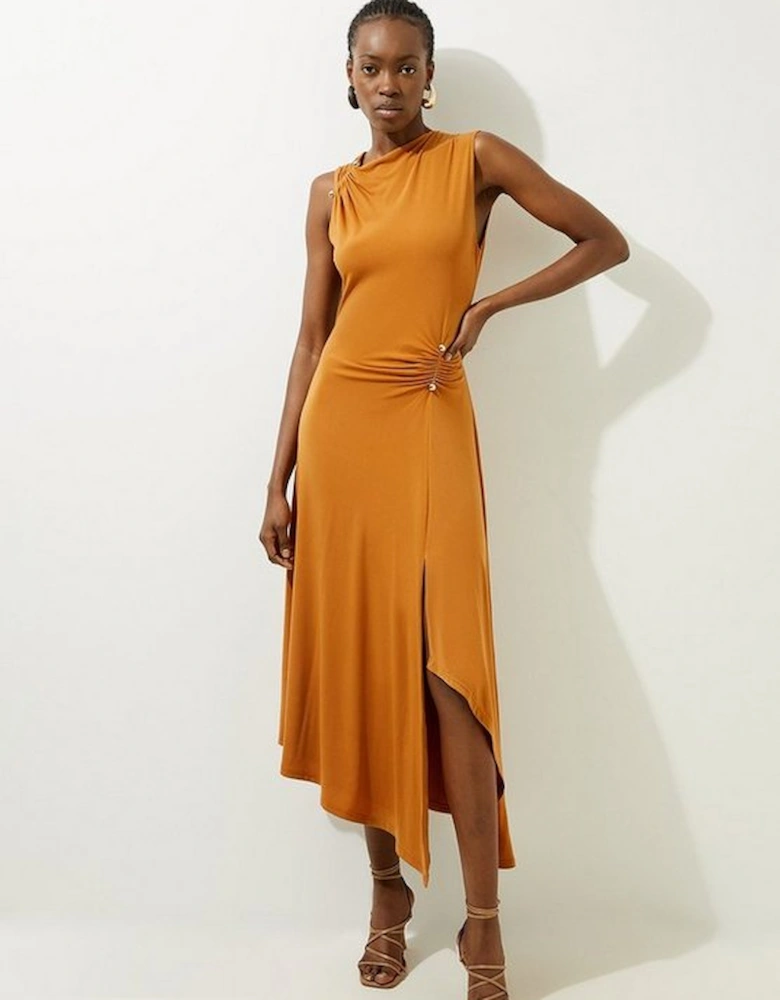 Drapey Crepe Jersey Long Sleeve Maxi Dress