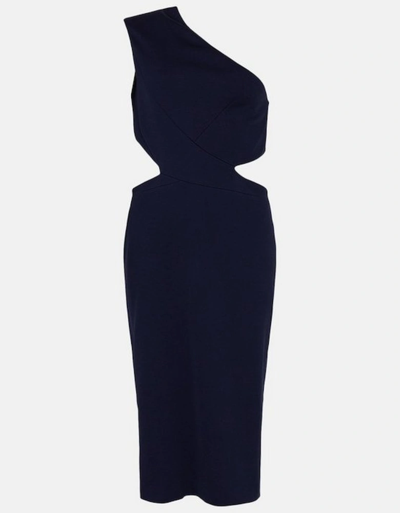 Italian Structured Stretch Asymmetric Midi Dress