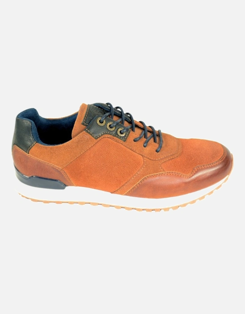 Front Chicago Mens Leather Canvas Sport Trainer Tan