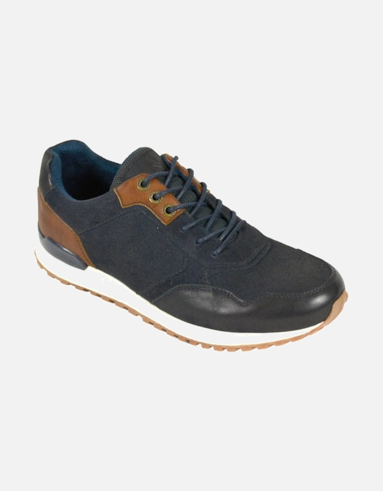 Front Chicago Sport Leather And Waxed Canvas Trainer Navy