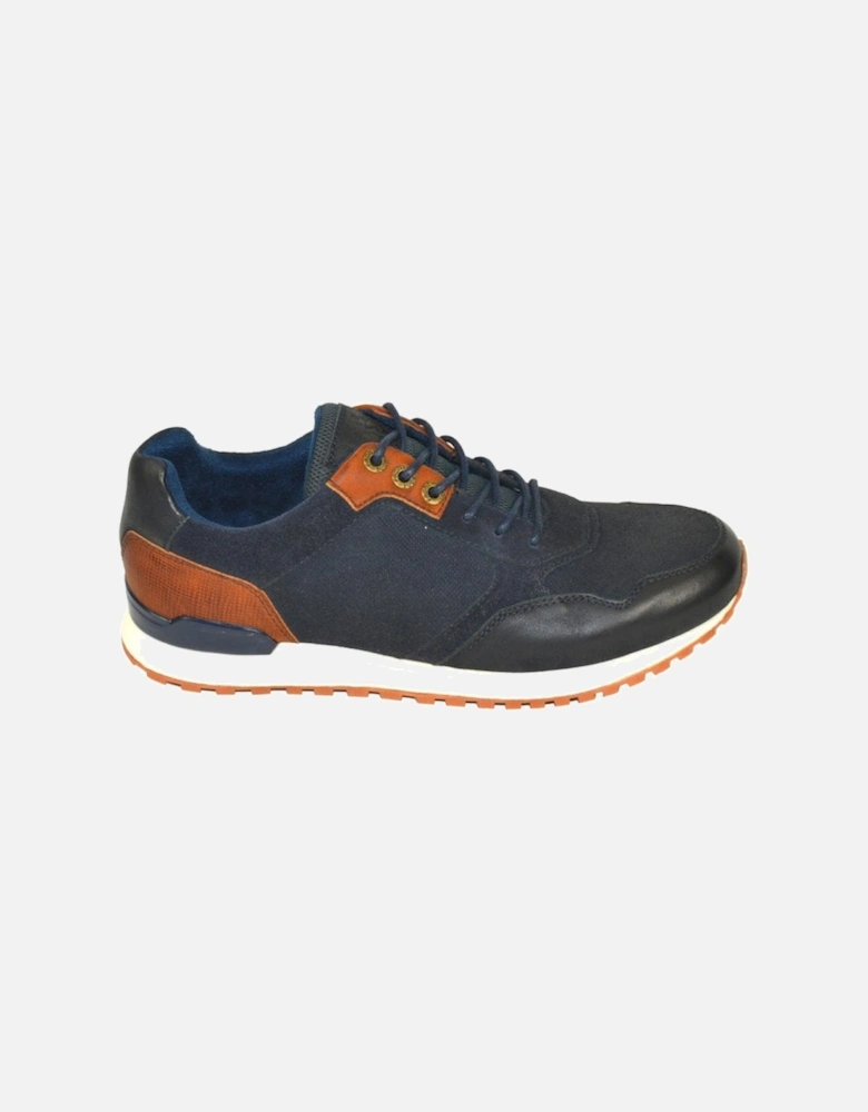 Front Chicago Sport Leather And Waxed Canvas Trainer Navy