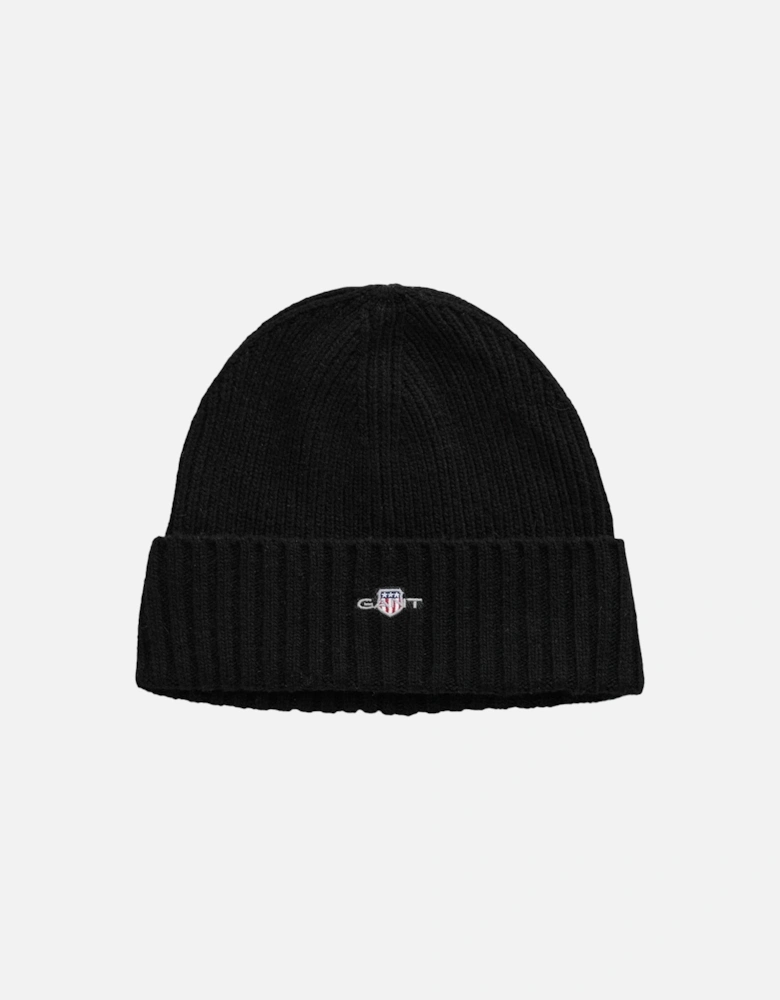 Shield Wool Beanie, Black