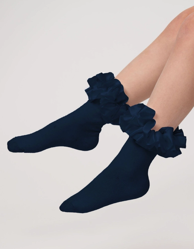 Navy Ribbon Frill Ankle Socks