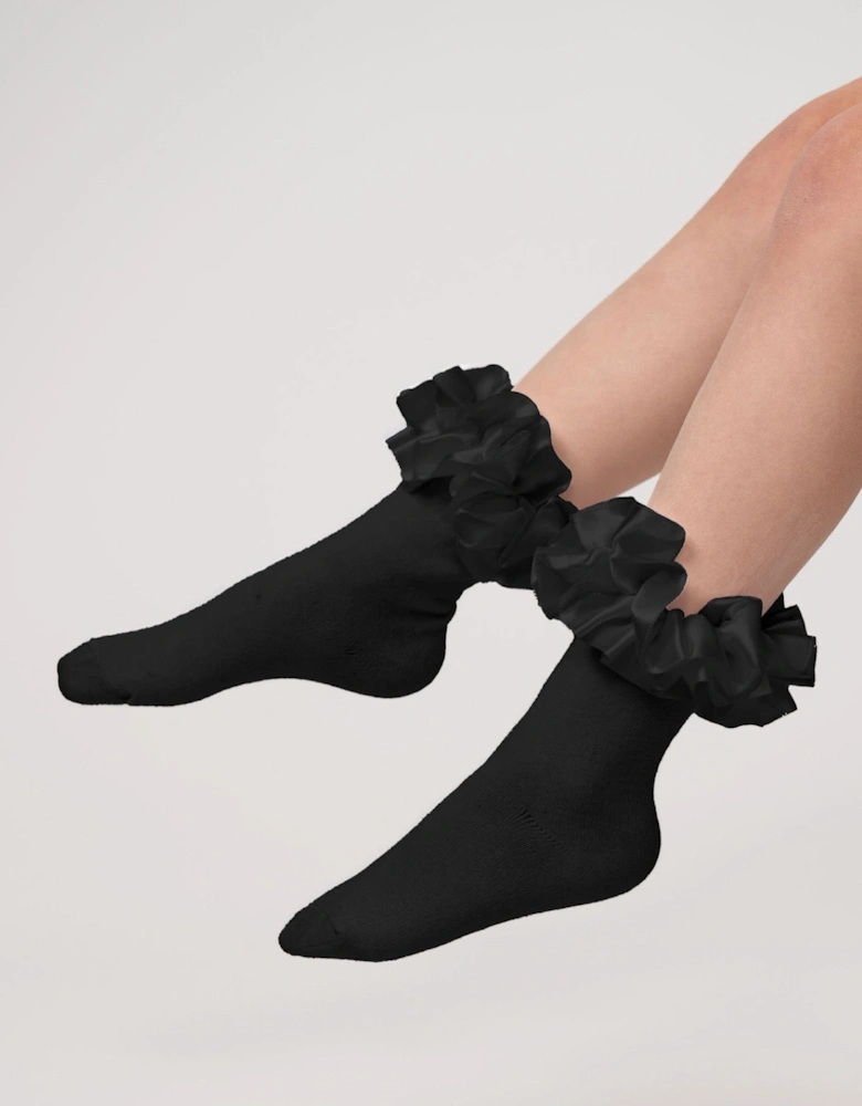 Black Ribbon Frill Ankle Socks