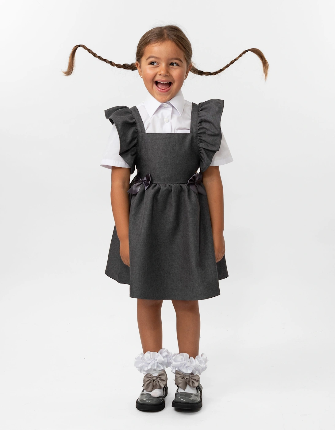 Girls Grey School Pinafore Dress