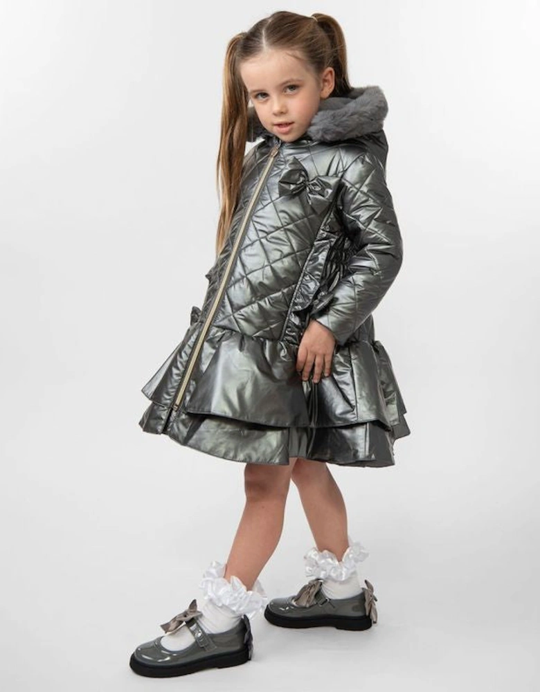 Grey Quilted School Coat