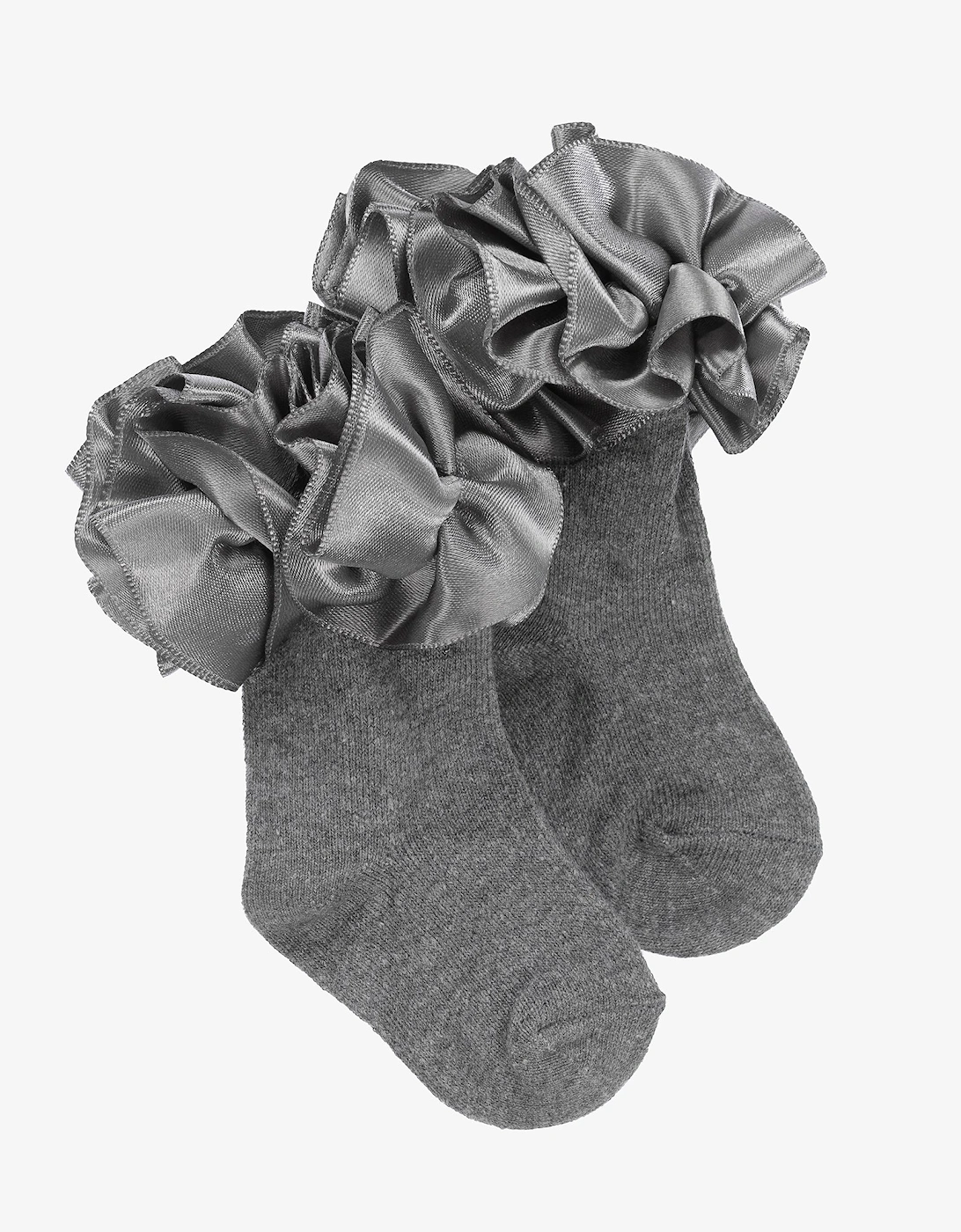 Grey Ribbon Frill Ankle Socks