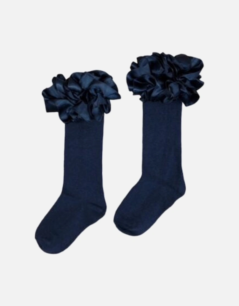 Navy Ribbon Frill Knee Socks