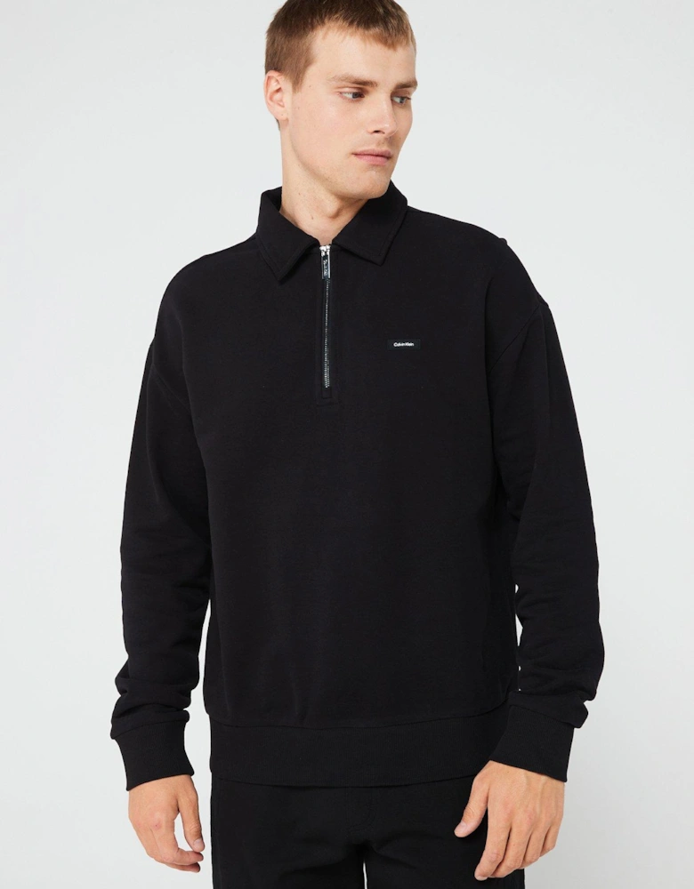 Cotton Comfort Wing Collar 1/4 Zip Sweat - Black