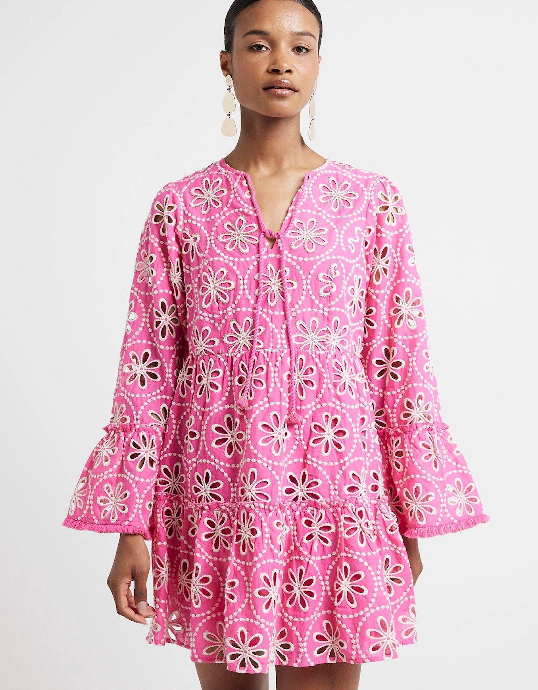 Broderie Smock Dress - Medium Pink, 7 of 6