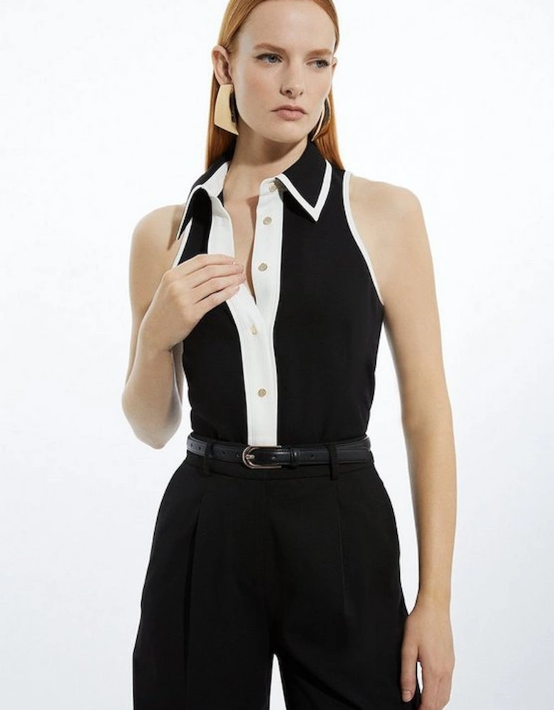 Colour Block Twill Woven Sleeveless Blouse