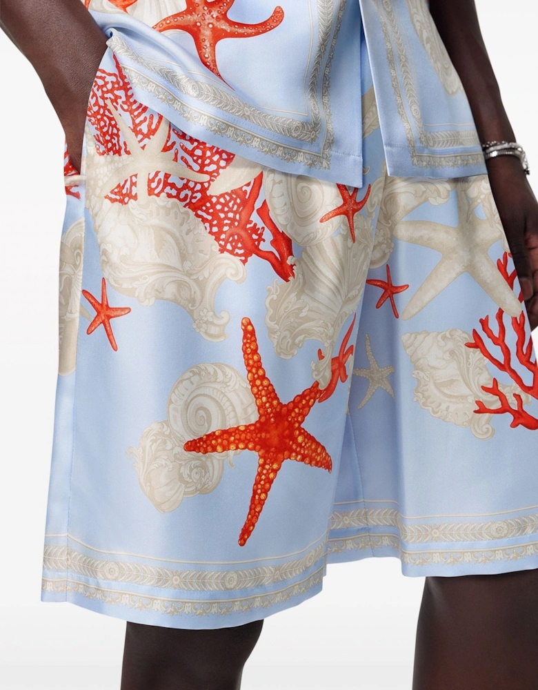 Barocco Sea Print Silk Shorts Blue