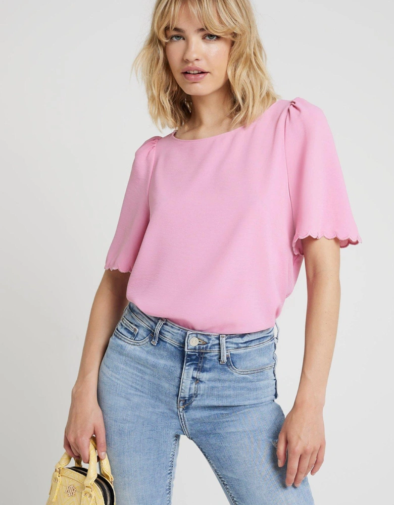 Scallop Sleeve Top - Medium Pink