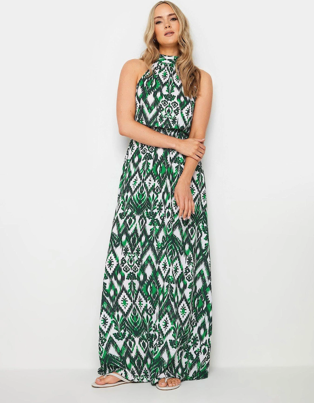 Tall Aztec Halterneck Maxi Dress - Green, 2 of 1