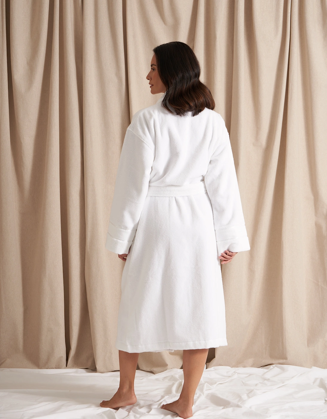 Bamboo Towelling Robe in Cloud White