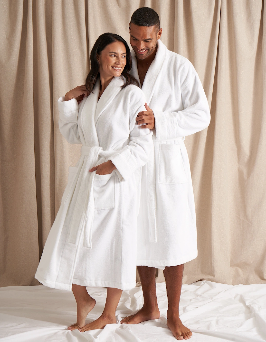 Bamboo Towelling Robe in Cloud White