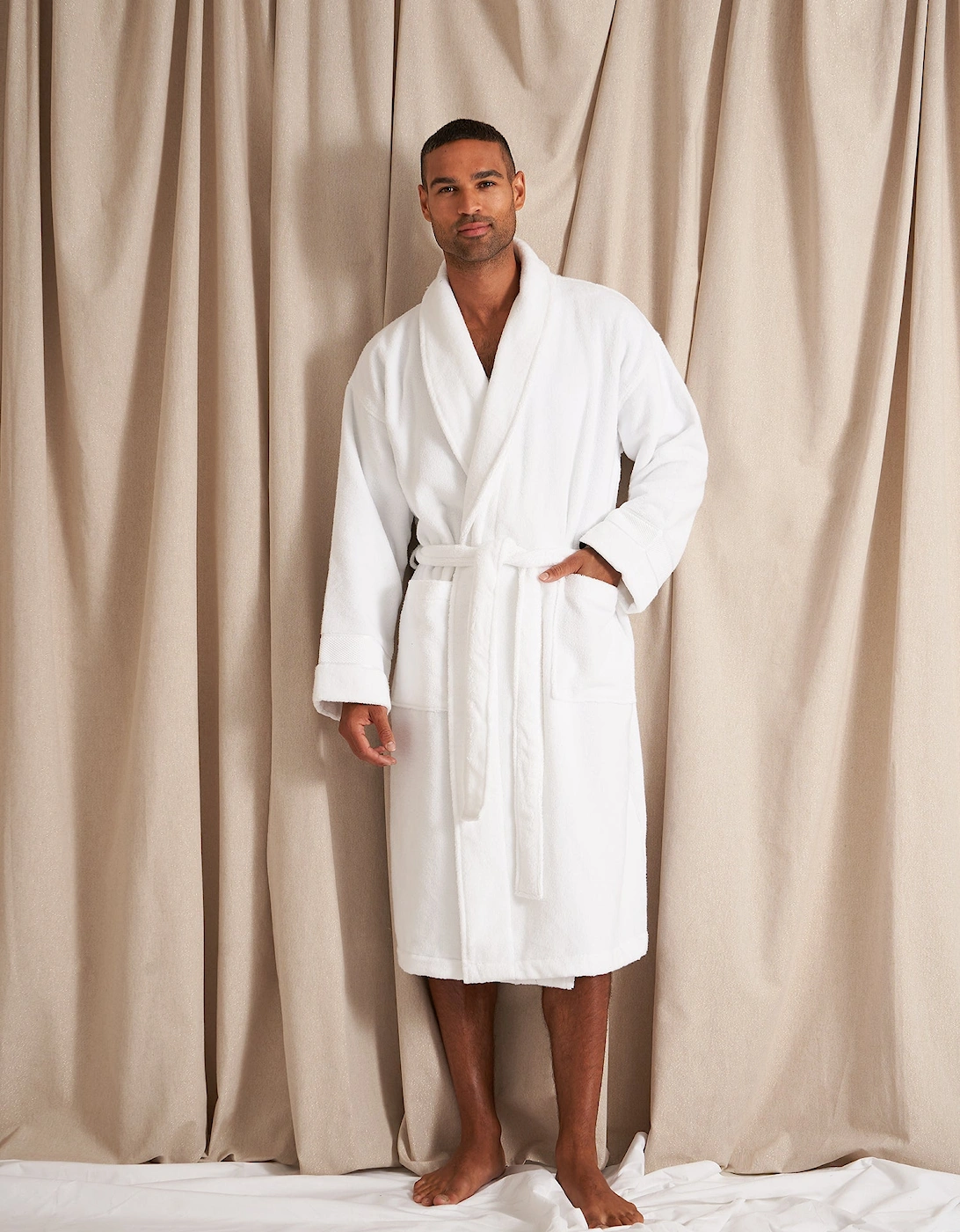 Bamboo Towelling Robe in Cloud White