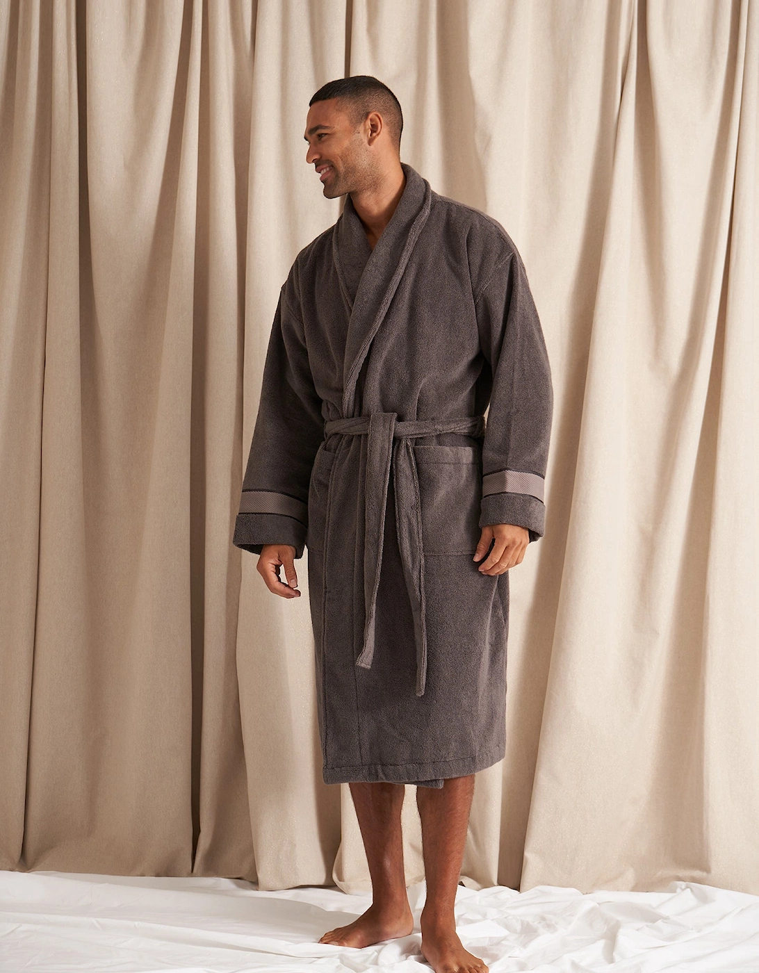 Bamboo Towelling Robe in Smoke Grey