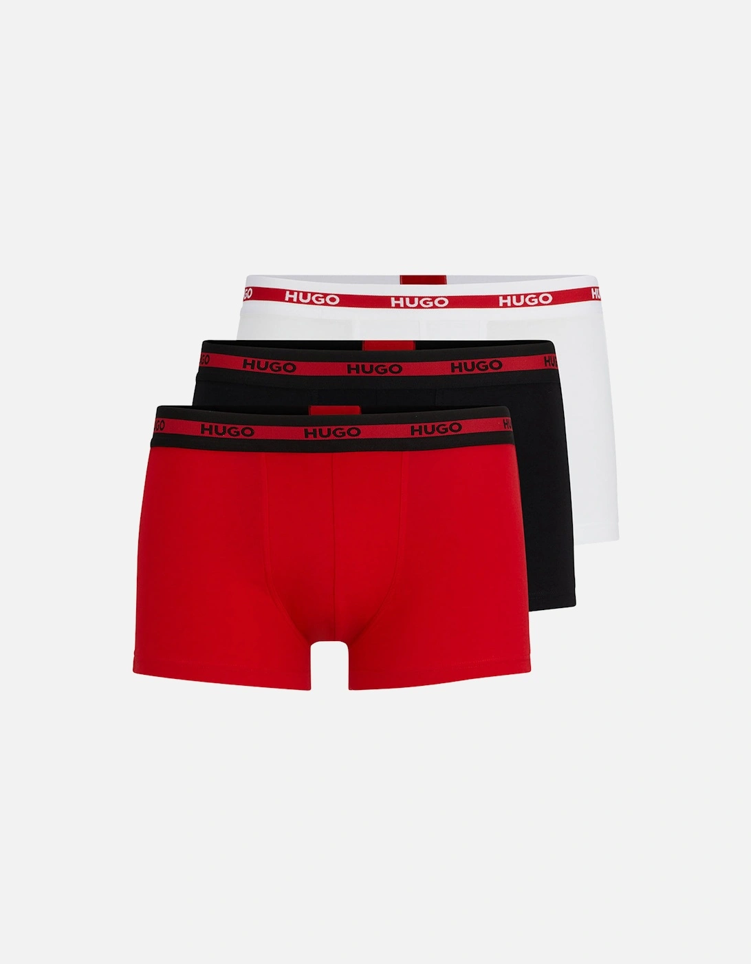 3-Pack Stretch Cotton Boxer Trunks, Black/Red/White, 2 of 1