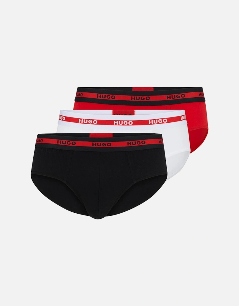 3-Pack Stretch Cotton Briefs, Black/White/Red